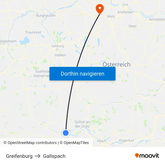 Greifenburg to Gallspach map