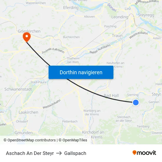 Aschach An Der Steyr to Gallspach map