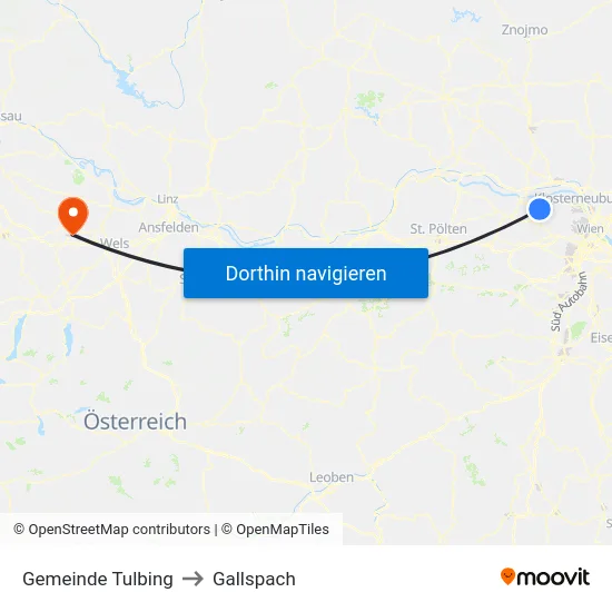Gemeinde Tulbing to Gallspach map