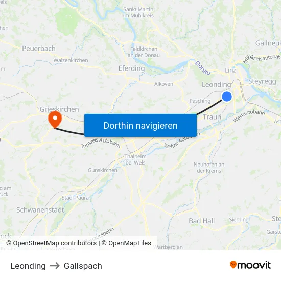 Leonding to Gallspach map