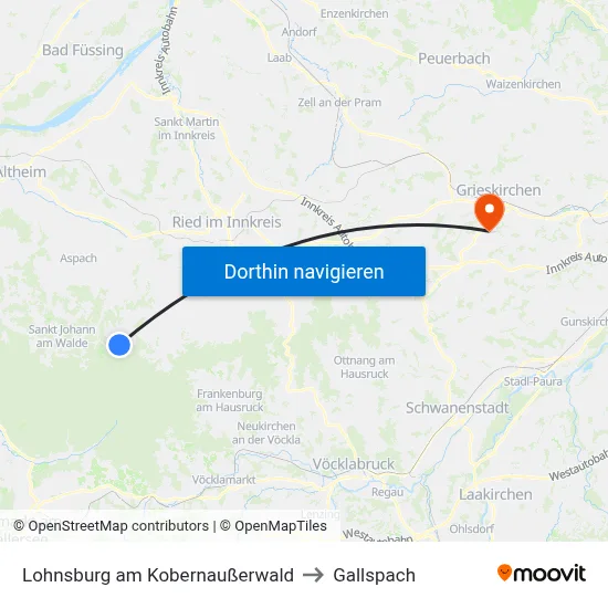 Lohnsburg am Kobernaußerwald to Gallspach map