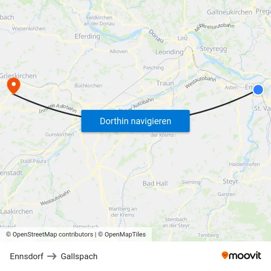 Ennsdorf to Gallspach map