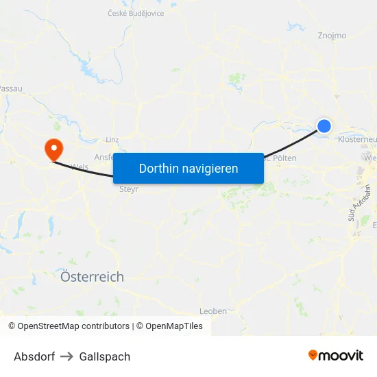 Absdorf to Gallspach map