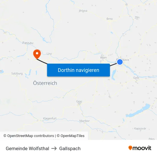 Gemeinde Wolfsthal to Gallspach map