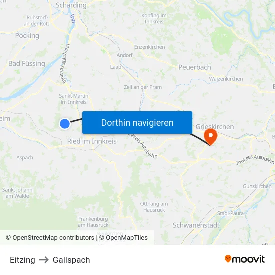 Eitzing to Gallspach map