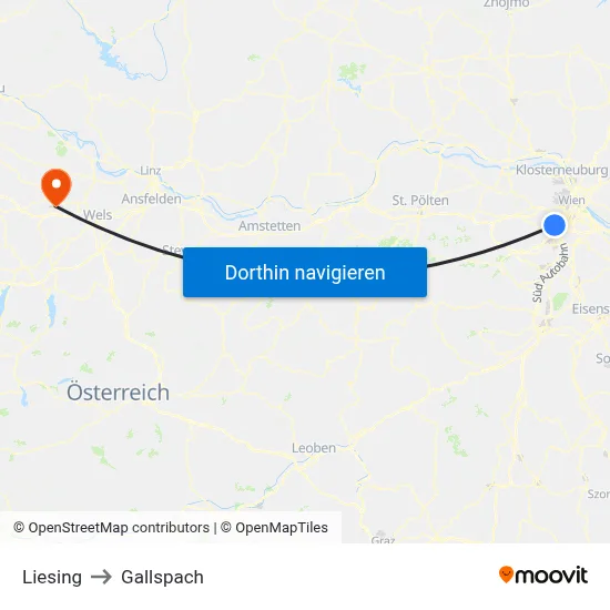 Liesing to Gallspach map
