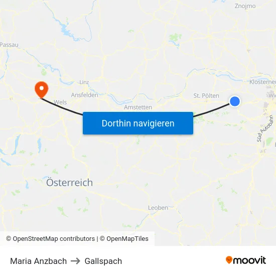 Maria Anzbach to Gallspach map