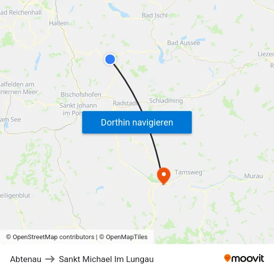 Abtenau to Sankt Michael Im Lungau map