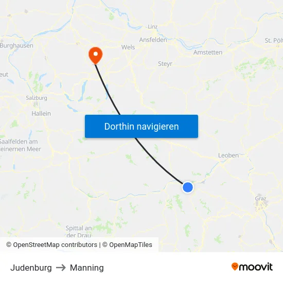 Judenburg to Manning map