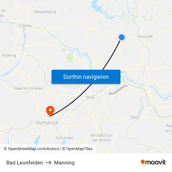 Bad Leonfelden to Manning map