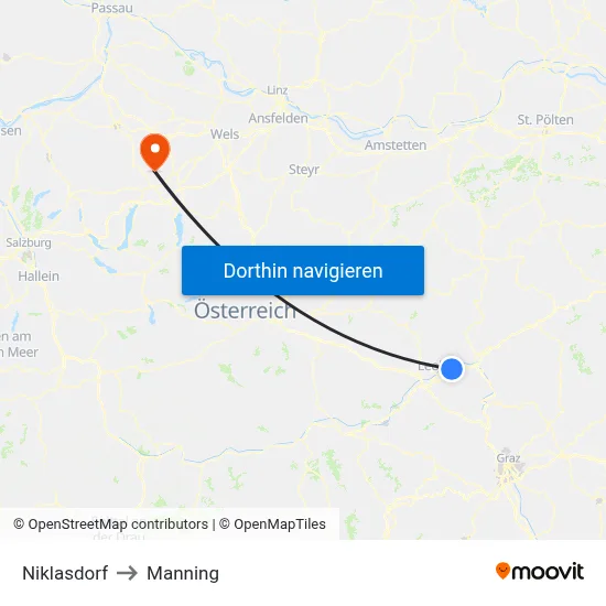 Niklasdorf to Manning map