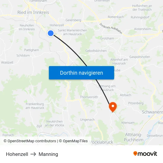 Hohenzell to Manning map