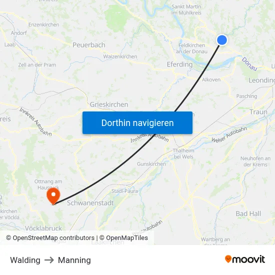 Walding to Manning map