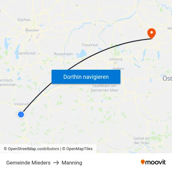 Gemeinde Mieders to Manning map