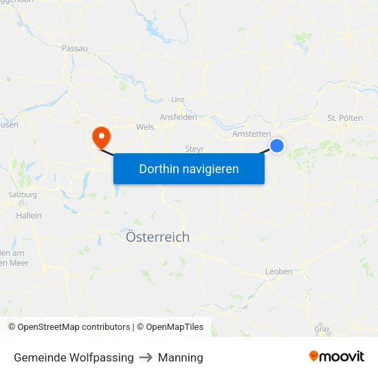 Gemeinde Wolfpassing to Manning map