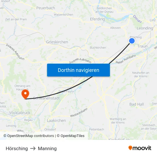 Hörsching to Manning map