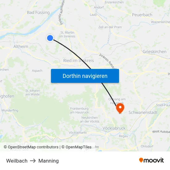 Weilbach to Manning map