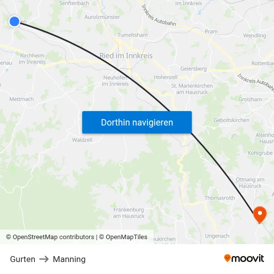 Gurten to Manning map