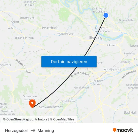 Herzogsdorf to Manning map