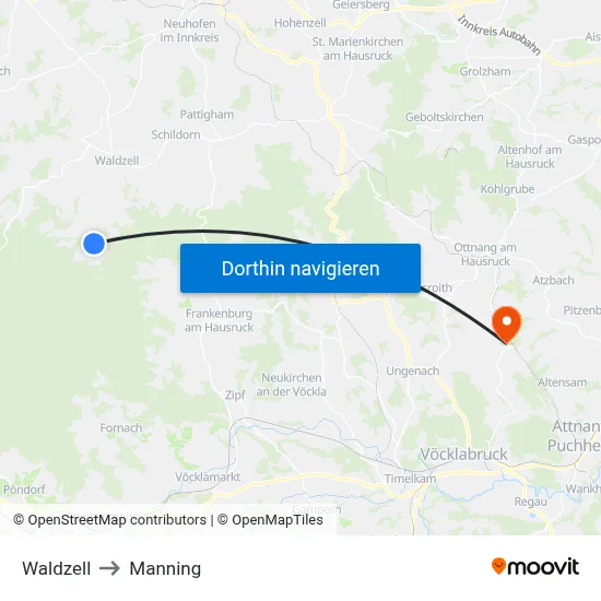 Waldzell to Manning map