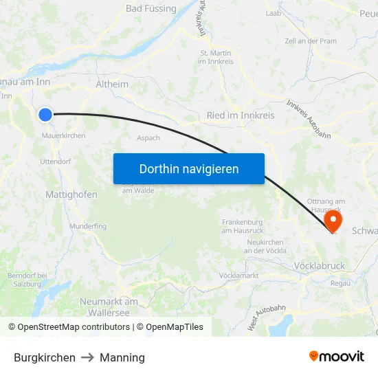 Burgkirchen to Manning map