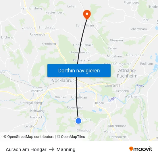 Aurach am Hongar to Manning map