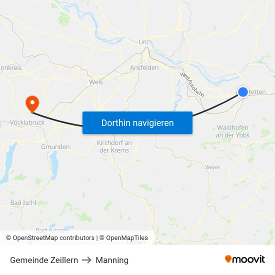 Gemeinde Zeillern to Manning map