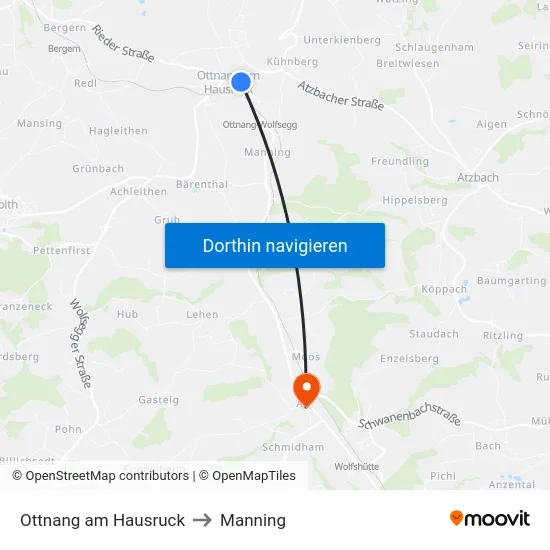 Ottnang am Hausruck to Manning map