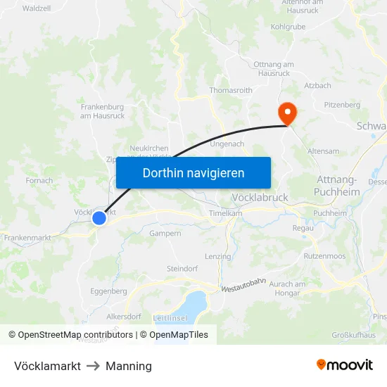 Vöcklamarkt to Manning map
