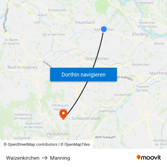 Waizenkirchen to Manning map
