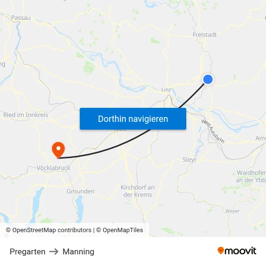 Pregarten to Manning map