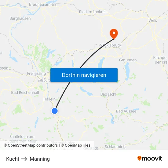 Kuchl to Manning map