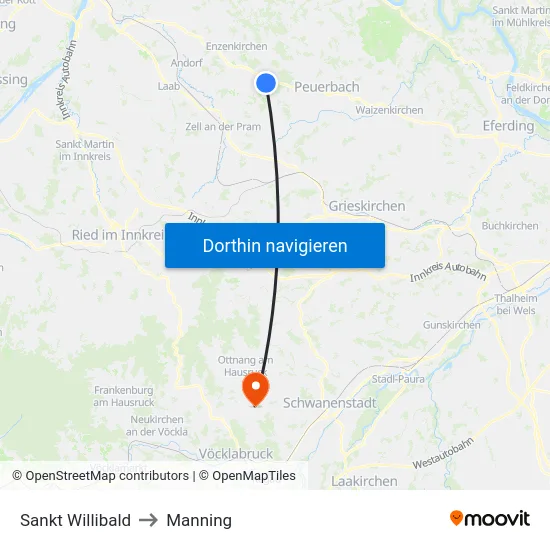 Sankt Willibald to Manning map
