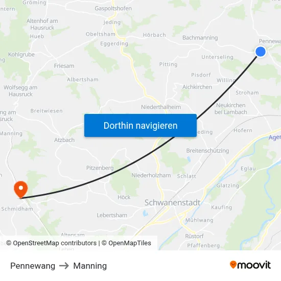 Pennewang to Manning map
