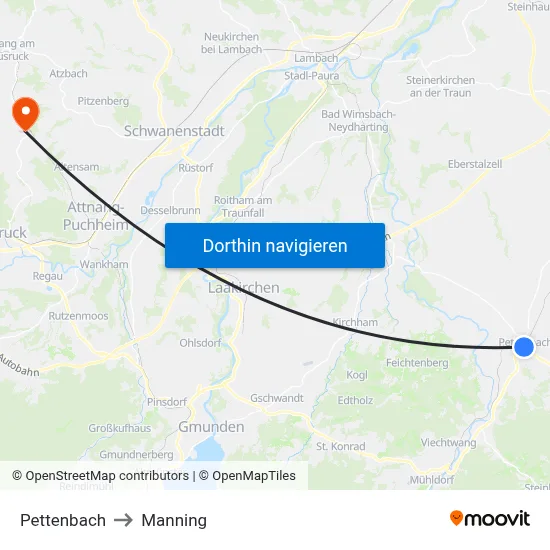 Pettenbach to Manning map