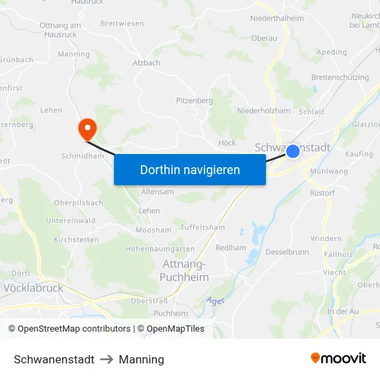 Schwanenstadt to Manning map