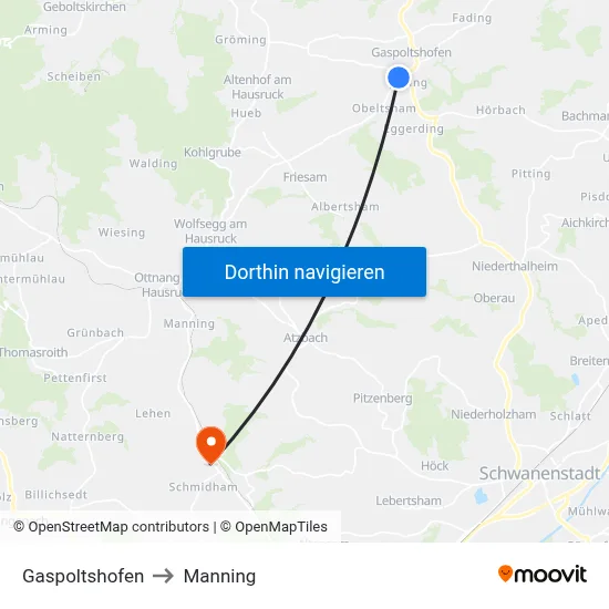 Gaspoltshofen to Manning map