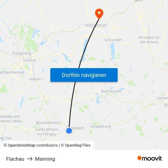 Flachau to Manning map