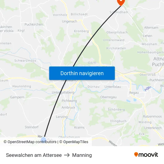 Seewalchen am Attersee to Manning map