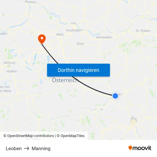 Leoben to Manning map
