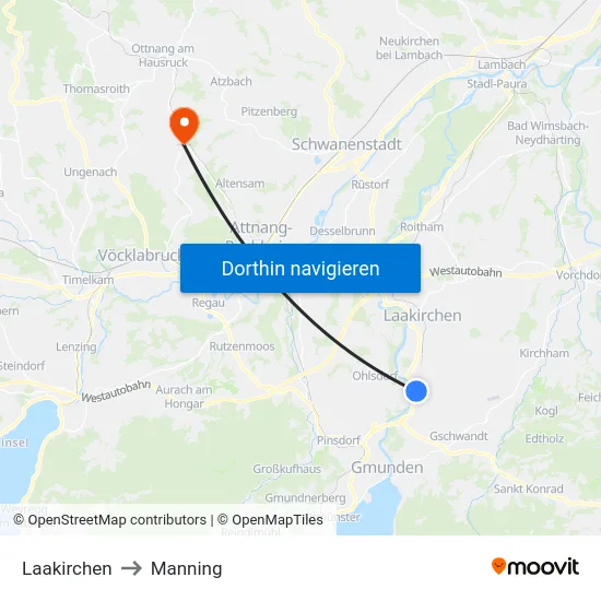 Laakirchen to Manning map