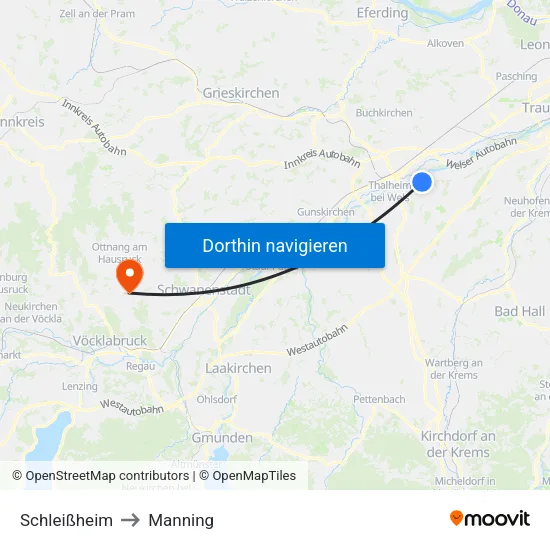 Schleißheim to Manning map
