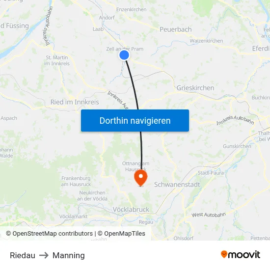 Riedau to Manning map