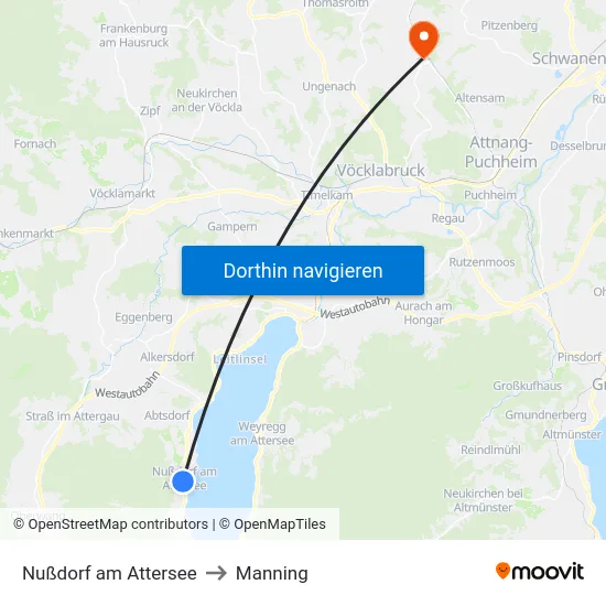 Nußdorf am Attersee to Manning map