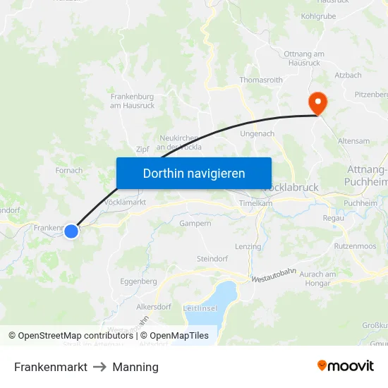 Frankenmarkt to Manning map