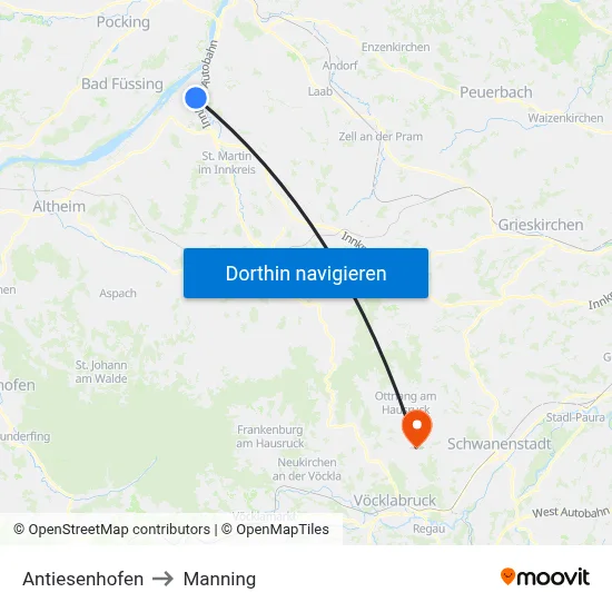 Antiesenhofen to Manning map