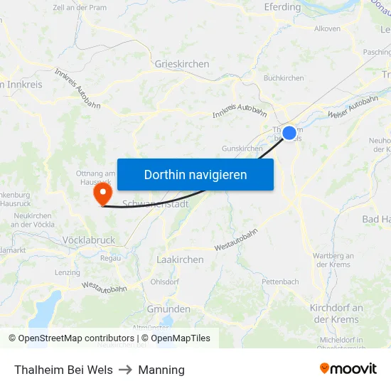 Thalheim Bei Wels to Manning map