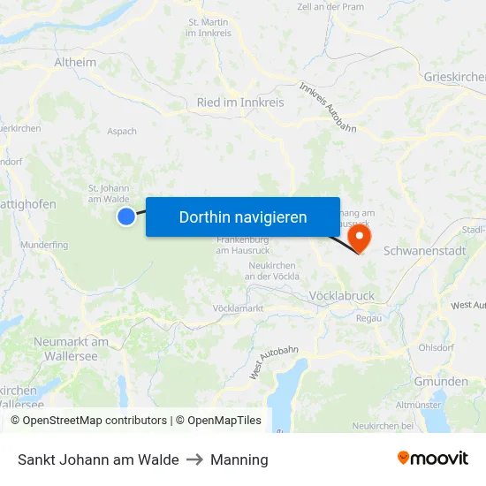 Sankt Johann am Walde to Manning map