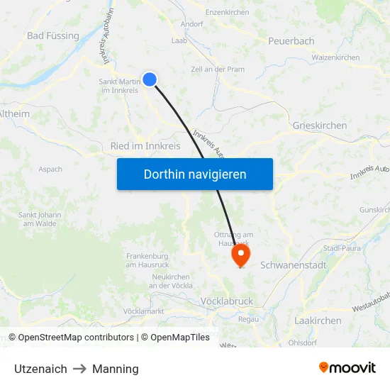 Utzenaich to Manning map