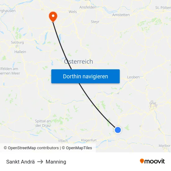 Sankt Andrä to Manning map